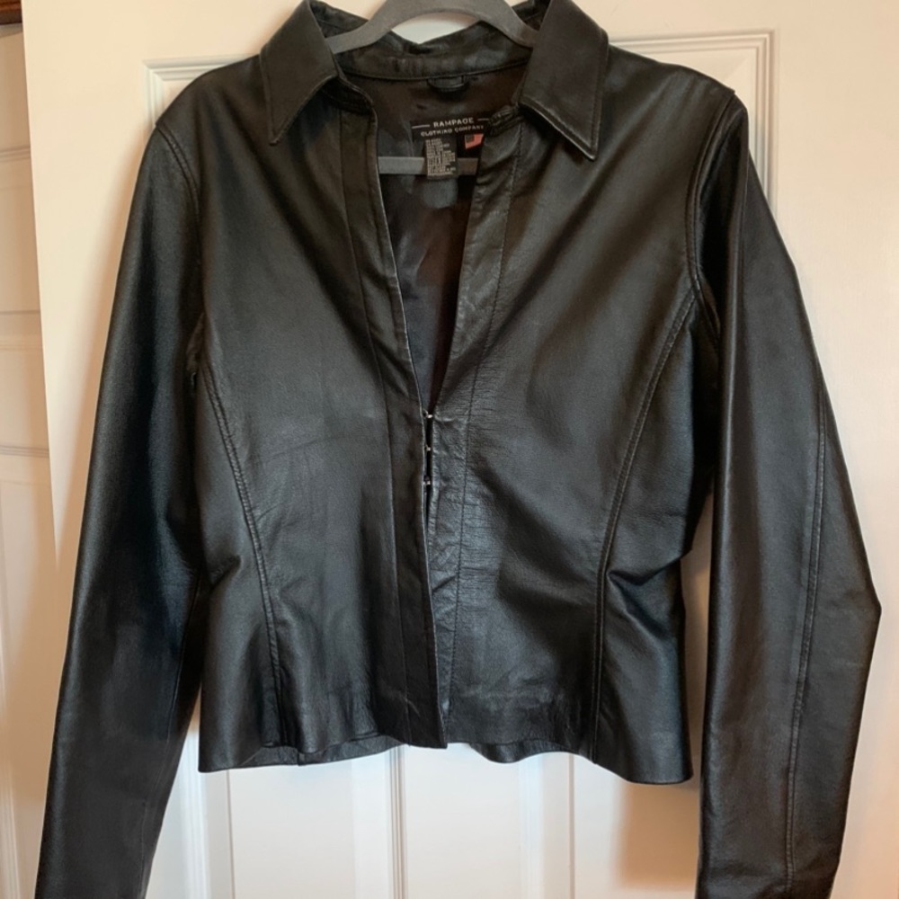 Rampage Black 100% Leather Fitted Jacket, Size Large (Junior’s)
